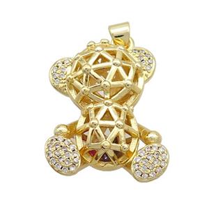 Copper Bear Pendant Pave Zircon Gold Plated, approx 18-25mm [FN36909]