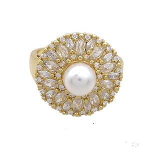 Copper Ring Pave Zircon Gold Plated, approx 7mm, 19mm, 18mm dia [FN36915]