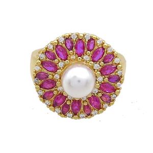 Copper Ring Pave Zircon Fuchsia Gold Plated, approx 7mm, 19mm, 18mm dia [FN36916]