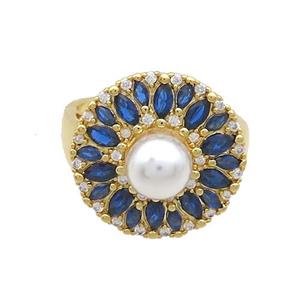 Copper Ring Pave Zircon Blue Gold Plated, approx 7mm, 19mm, 18mm dia [FN36917]