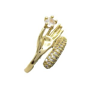 Copper Ring Pave Zircon Hand Gold Plated, approx 10mm, 18mm dia [FN36922]