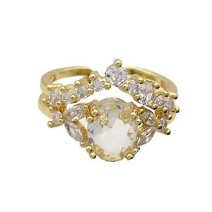 Copper Ring Pave Zircon Gold Plated, approx 14.5mm, 18mm dia [FN36923]