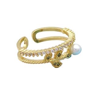 Copper Ring Pave Zircon Pearlized Plastic Gold Plated, approx 7.5mm, 18mm dia [FN36924]