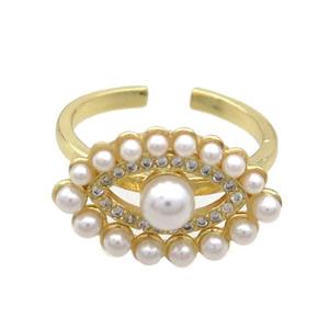 Copper Ring Pave Zircon Pearlized Plastic Eye Gold Plated, approx 13-20mm, 18mm dia [FN36925]