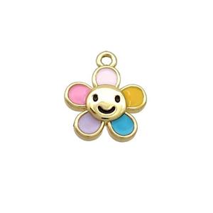 Copper Flower Pendant Multicolor Enamel Gold Plated, approx 10mm [FN36931]