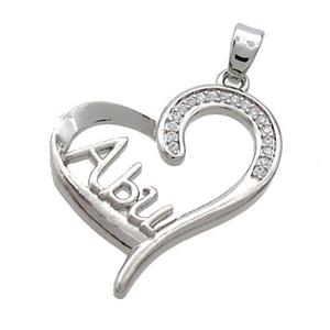 Copper Heart Pendant Pave Zircon Abu Platinum Plated, approx 22mm [FN36933]