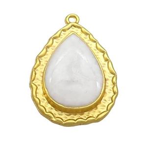 Copper Teardrop Pendant White Enamel Gold Plated, approx 20-25mm [FN36937]