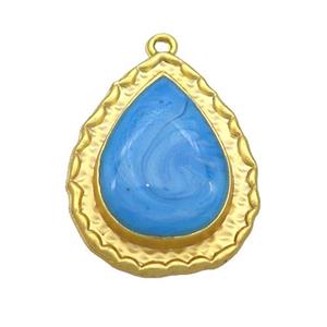 Copper Teardrop Pendant SkyBlue Enamel Gold Plated, approx 20-25mm [FN36939]