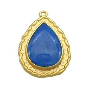 Copper Teardrop Pendant Blue Enamel Gold Plated, approx 20-25mm [FN36940]