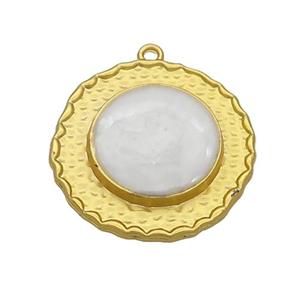 Copper Circle Pendant White Enamel Gold Plated, approx 25mm [FN36942]