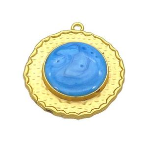 Copper Circle Pendant SkyBlue Enamel Gold Plated, approx 25mm [FN36944]