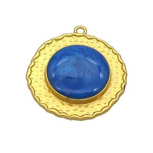 Copper Circle Pendant Blue Enamel Gold Plated, approx 25mm [FN36945]