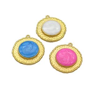 Copper Circle Pendant Enamel Gold Plated Mixed, approx 25mm [FN36946]