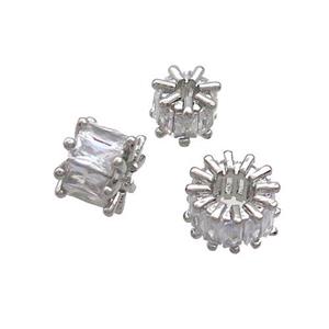 Copper Rondelle Beads Pave Zircon Large Hole Platinum Plated, approx 8mm, 2mm hole [FN36958-8MM]