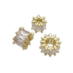 Copper Rondelle Beads Pave Zircon Large Hole Gold Plated, approx 10mm, 4mm hole [FN36959-10MM]