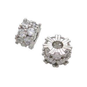 Copper Rondelle Beads Pave Zircon Large Hole Platinum Plated, approx 6.5mm, 2mm hole [FN36960]