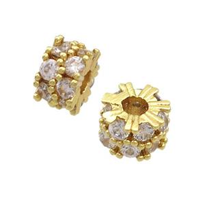Copper Rondelle Beads Pave Zircon Large Hole Gold Plated, approx 6.5mm, 2mm hole [FN36961]
