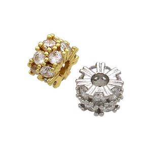 Copper Rondelle Beads Pave Zircon Large Hole Mixed, approx 6.5mm, 2mm hole [FN36962]