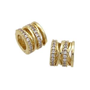 Copper Tube Beads Pave Zircon Large Hole Gold Plated, approx 8mm, 4mm hole [FN36967]
