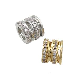 Copper Tube Beads Pave Zircon Large Hole Mixed, approx 8mm, 4mm hole [FN36968]