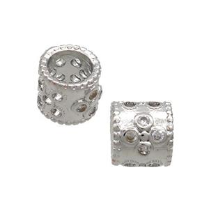 Copper Tube Beads Pave Zircon Large Hole Platinum Plated, approx 7mm, 5mm hole [FN36969]