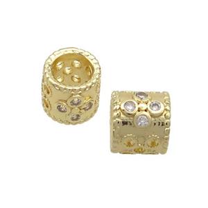 Copper Tube Beads Pave Zircon Large Hole Gold Plated, approx 7mm, 5mm hole [FN36970]