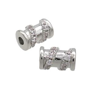 Copper Tube Beads Pave Zircon Platinum Plated, approx 5x8mm [FN36972]