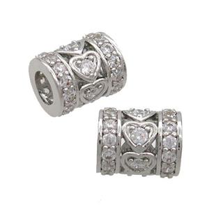 Copper Tube Beads Pave Zircon Large Hole Platinum Plated, approx 8-10mm, 4mm hole [FN36975]
