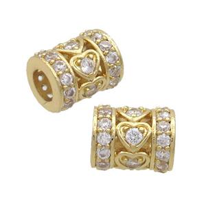Copper Tube Beads Pave Zircon Large Hole Gold Plated, approx 8-10mm, 4mm hole [FN36976]