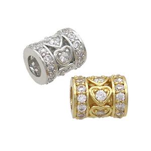 Copper Tube Beads Pave Zircon Large Hole Mixed, approx 8-10mm, 4mm hole [FN36977]