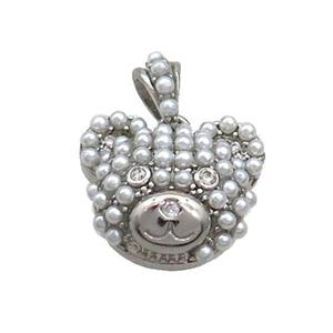 Copper Bear Pendant Pave Pearlized Resin Platinum Plated, approx 13-15mm [FN36984]
