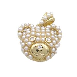 Copper Bear Pendant Pave Pearlized Resin Gold Plated, approx 13-15mm [FN36985]