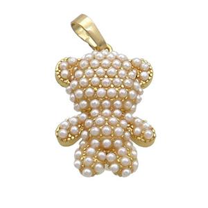 Copper Bear Pendant Pave Pearlized Resin Gold Plated, approx 16-20mm [FN36988]