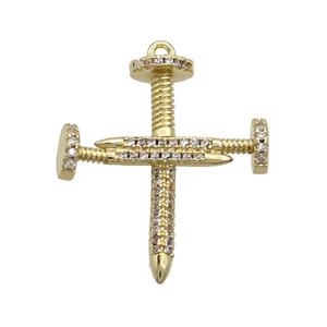 Copper Tack Pendant Pave Zircon Cross Gold Plated, approx 22-25mm [FN36991]