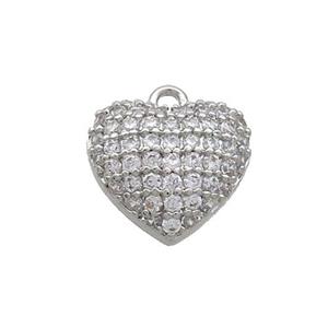 Copper Heart Pendant Pave Zircon Platinum Plated, approx 12mm [FN36995]