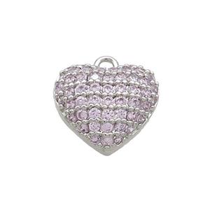 Copper Heart Pendant Pave Pink Zircon Platinum Plated, approx 12mm [FN36996]