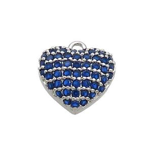 Copper Heart Pendant Pave Blue Zircon Platinum Plated, approx 12mm [FN36997]