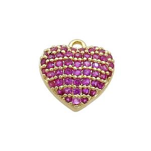 Copper Heart Pendant Pave Hotpink Zircon Gold Plated, approx 12mm [FN37004]