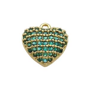 Copper Heart Pendant Pave Green Zircon Gold Plated, approx 12mm [FN37005]