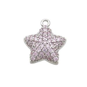 Copper Star Pendant Pave Pink Zircon Platinum Plated, approx 13mm [FN37008]