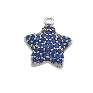 Copper Star Pendant Pave Blue Zircon Platinum Plated, approx 13mm [FN37009]