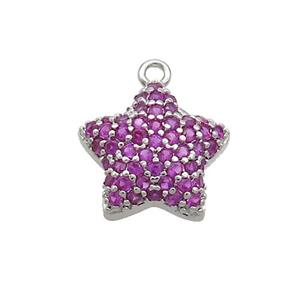 Copper Star Pendant Pave Hotpink Zircon Platinum Plated, approx 13mm [FN37010]