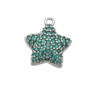 Copper Star Pendant Pave Green Zircon Platinum Plated, approx 13mm [FN37011]