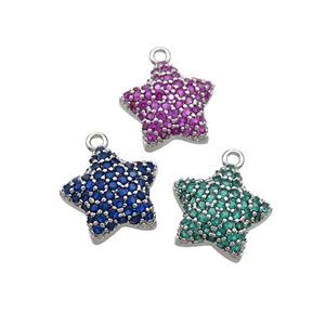 Copper Star Pendant Pave Zircon Platinum Plated Mixed, approx 13mm [FN37012]