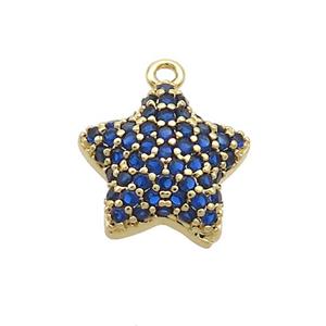 Copper Star Pendant Pave Blue Zircon Gold Plated, approx 13mm [FN37015]