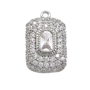 Copper Rectangle Pendant Pave Zircon Platinum Plated, approx 10-14mm [FN37031]