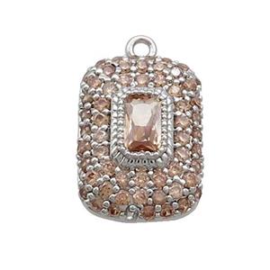 Copper Rectangle Pendant Pave Champagne Zircon Platinum Plated, approx 10-14mm [FN37032]
