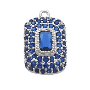 Copper Rectangle Pendant Pave Blue Zircon Platinum Plated, approx 10-14mm [FN37033]