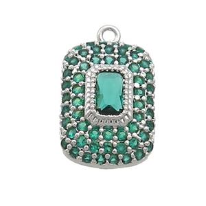 Copper Rectangle Pendant Pave Green Zircon Platinum Plated, approx 10-14mm [FN37035]
