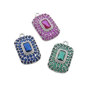 Copper Rectangle Pendant Pave Zircon Platinum Plated Mixed, approx 10-14mm [FN37036]